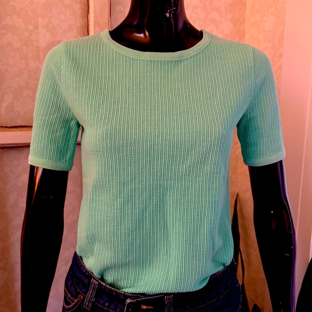 J Crew Spearmint Short Sleeve Waffle Knit T-Shirt Size Small